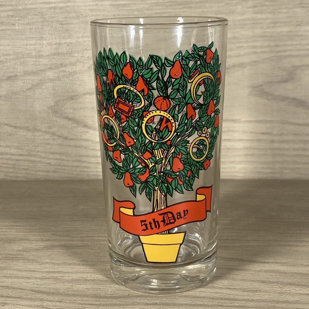 VTG 12 Days of Christmas 5th Day Indiana Glass Replacement Drinking Tumbler 5.5"